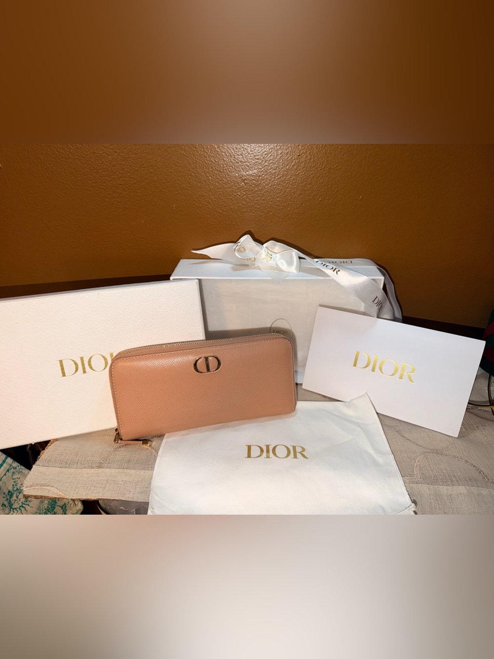 Dior Zip-Around Leather Wallet in Blush Pink